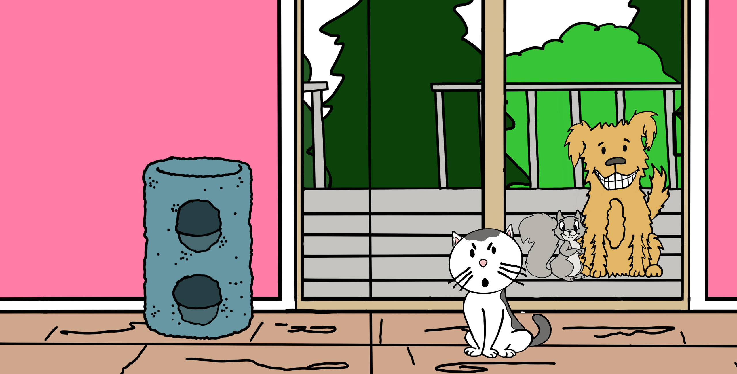 Scruffy Puppy and Kitty together on the porch